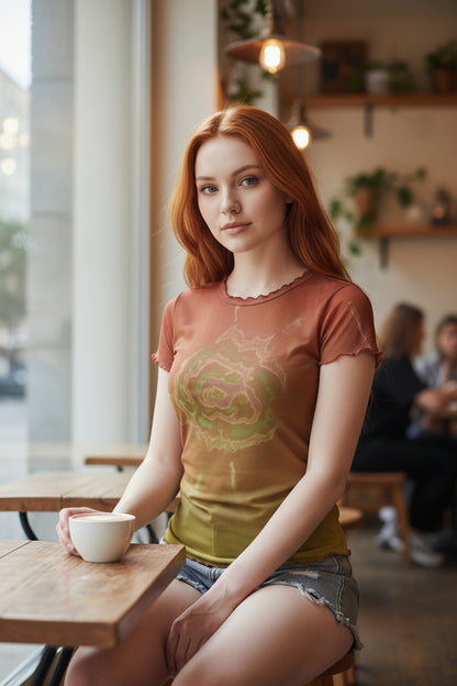 Sun burst All-Over Print Women's Short Sleeve Mesh Blouse