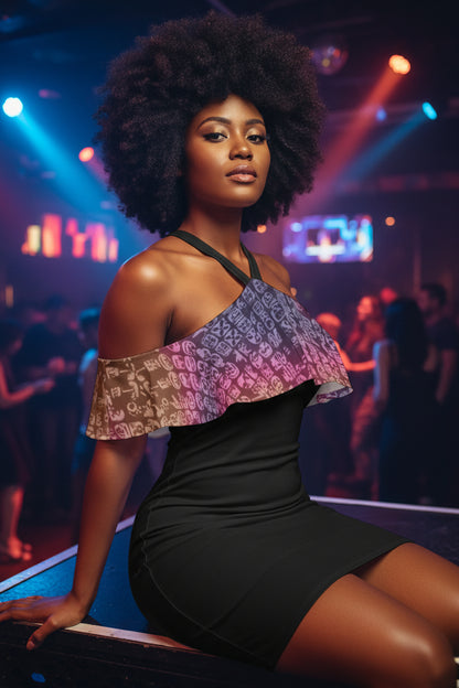 Faces Sunset All-Over Print Women's Cold Shoulder Cami Dress With Ruffle