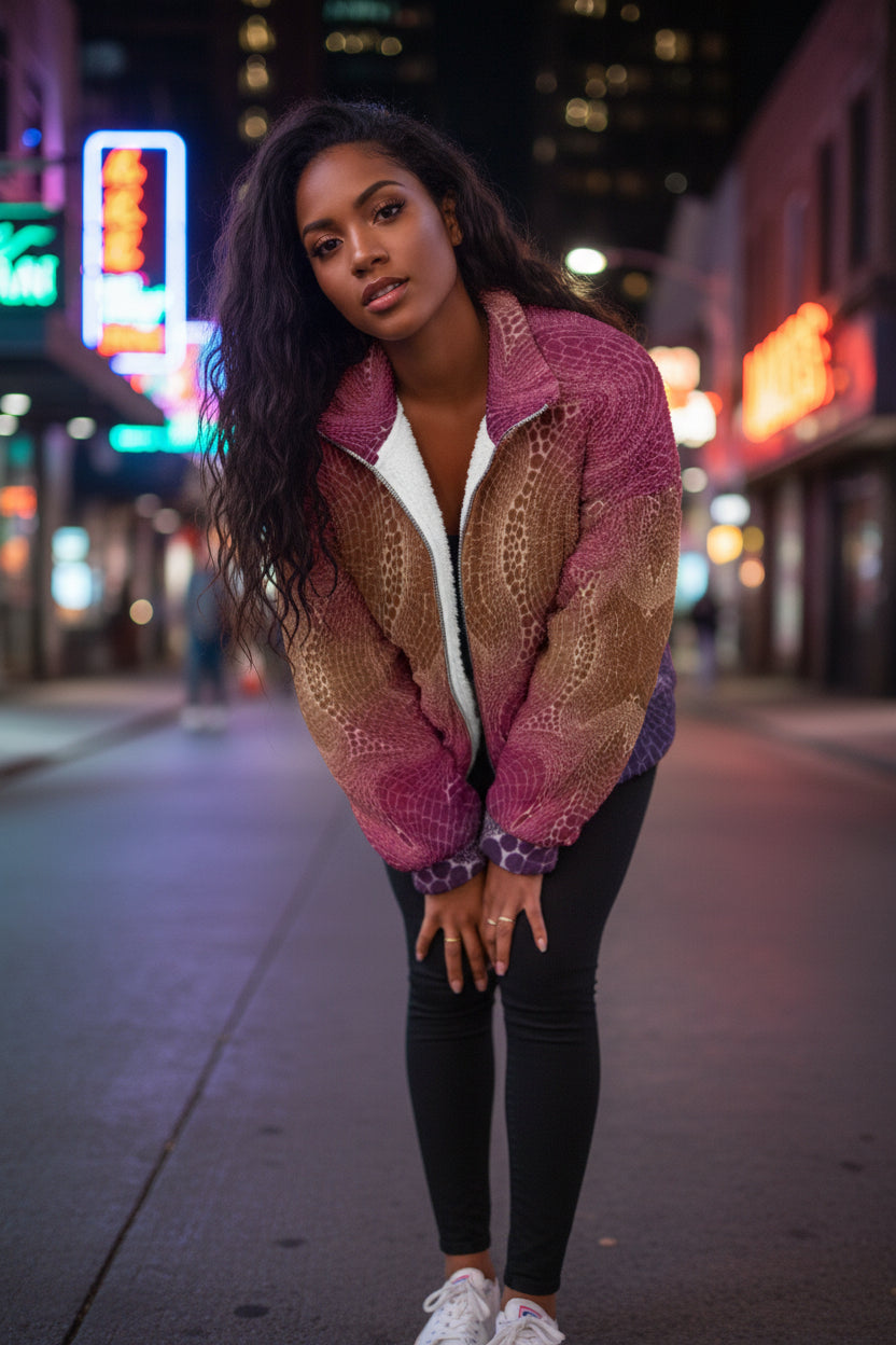 Signs of Life Sunset All-Over Print Unisex Borg Fleece Stand-up Collar Coat With Zipper Closure(Plus Size)