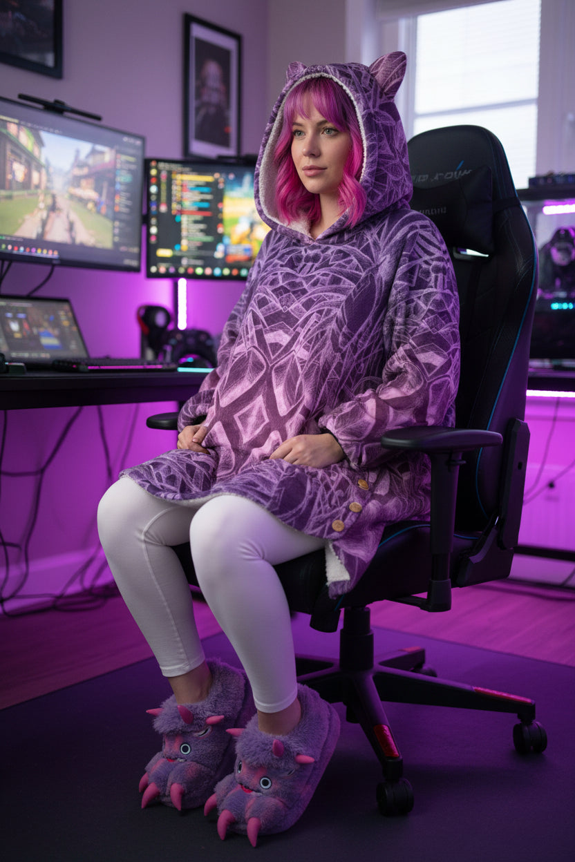 Sketch Orchid All-Over Print Women's Flannel Hoodie with Cat Ears