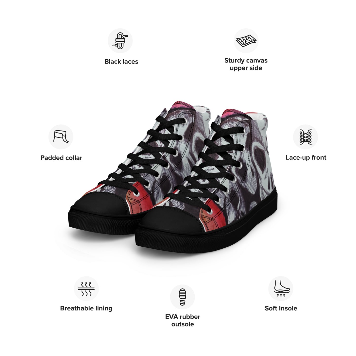 Skulls Women’s high top canvas shoes